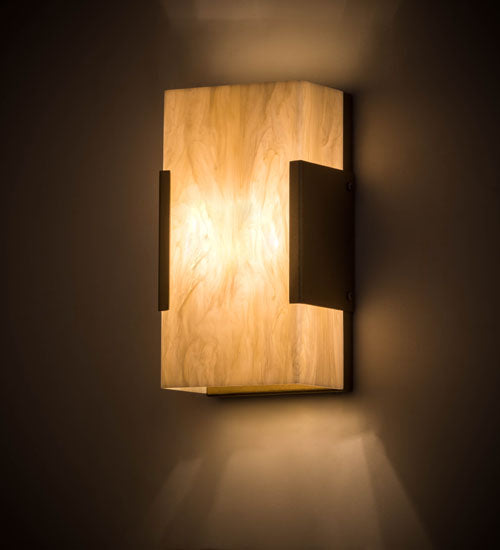 Meyda Lighting Quadrato 5" 2-Light Gold Metallic Vicio Wall Sconce With Creme Carrare Idalight Shade Glass
