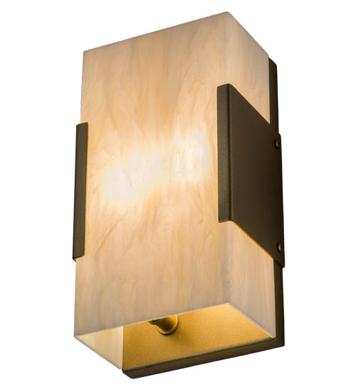 Meyda Lighting Quadrato 5" 2-Light Gold Metallic Vicio Wall Sconce With Creme Carrare Idalight Shade Glass