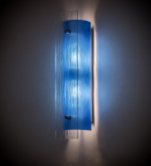 Meyda Lighting Quadrato 5" 2-Light Nickel Mist Wall Sconce With Mist Blue Shade Glass