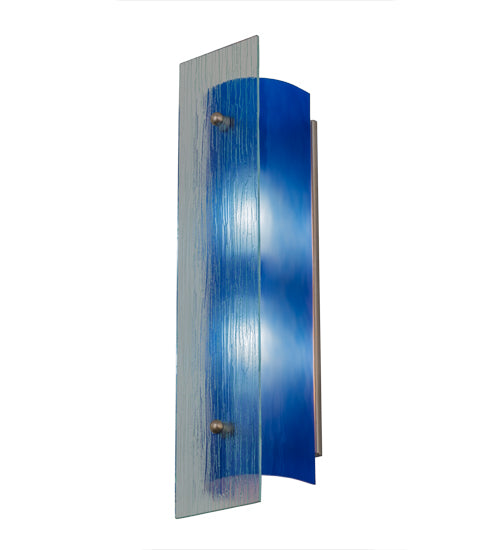 Meyda Lighting Quadrato 5" 2-Light Nickel Mist Wall Sconce With Mist Blue Shade Glass