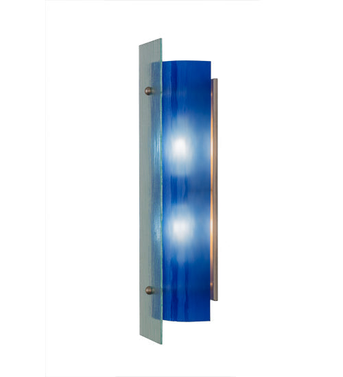 Meyda Lighting Quadrato 5" 2-Light Nickel Mist Wall Sconce With Mist Blue Shade Glass