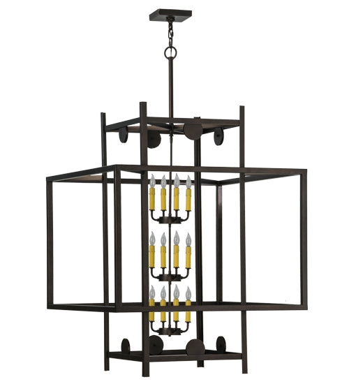 Meyda Lighting Quadrato 51" 12-Light Mahogany Bronze Uma Pendant Light With Clear Shade Glass