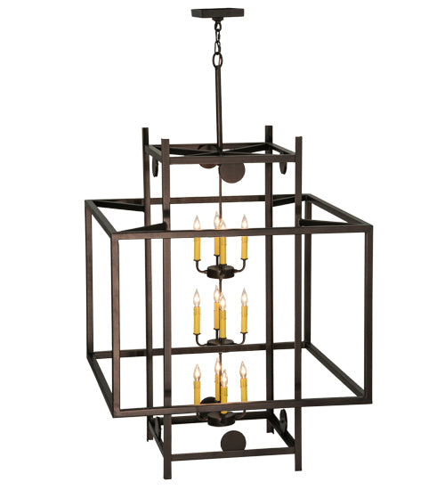 Meyda Lighting Quadrato 51" 12-Light Mahogany Bronze Uma Pendant Light With Clear Shade Glass