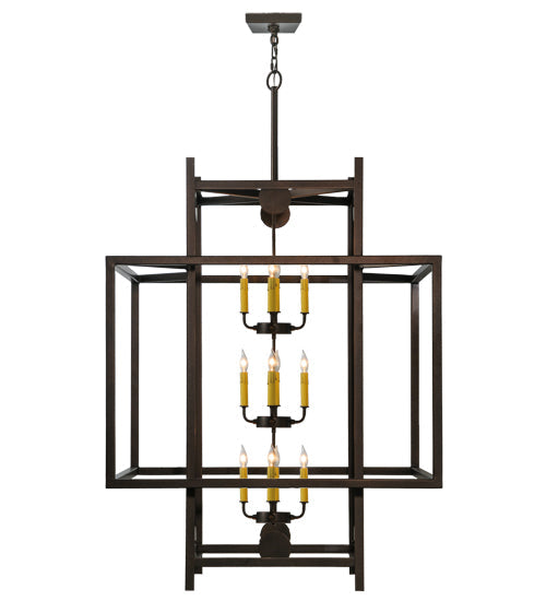 Meyda Lighting Quadrato 51" 12-Light Mahogany Bronze Uma Pendant Light With Clear Shade Glass