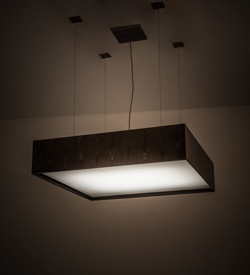 Meyda Lighting Quadrato 51" 4-Light Nickel & Faux Wood Grain Clemons Pendant Light With White Statuario Idalight Shade Glass
