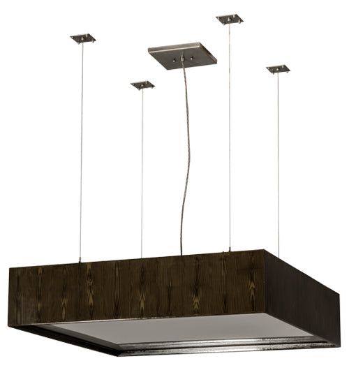 Meyda Lighting Quadrato 51" 4-Light Nickel & Faux Wood Grain Clemons Pendant Light With White Statuario Idalight Shade Glass