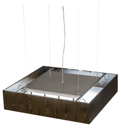 Meyda Lighting Quadrato 51" 4-Light Nickel & Faux Wood Grain Clemons Pendant Light With White Statuario Idalight Shade Glass