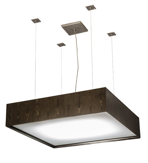 Meyda Lighting Quadrato 51" 4-Light Nickel & Faux Wood Grain Clemons Pendant Light With White Statuario Idalight Shade Glass
