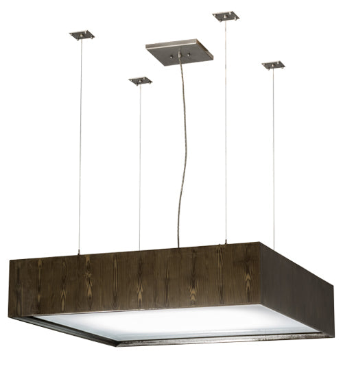 Meyda Lighting Quadrato 51" 4-Light Nickel & Faux Wood Grain Clemons Pendant Light With White Statuario Idalight Shade Glass