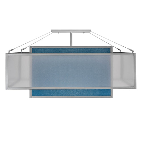 Meyda Lighting Quadrato 51" 4-Light Nickel Umador Semi-flush Mount Light With Teal Linen Textrene & Silver TextraLite Shade