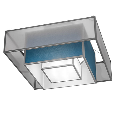 Meyda Lighting Quadrato 51" 4-Light Nickel Umador Semi-flush Mount Light With Teal Linen Textrene & Silver TextraLite Shade