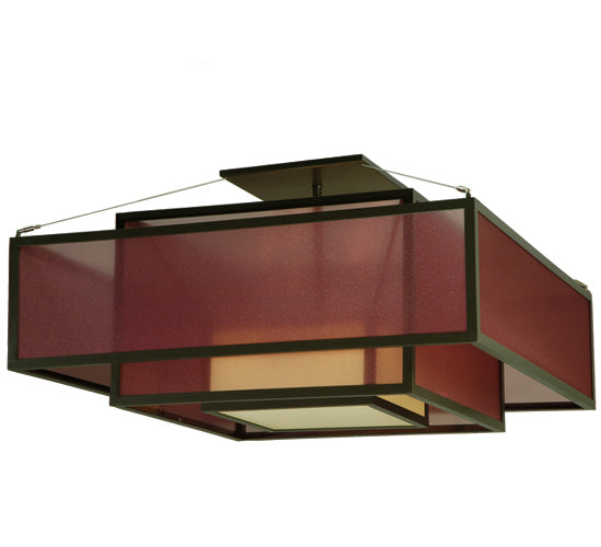 Meyda Lighting Quadrato 51" 4-Light Timeless Bronze Umador Semi-flush Mount Ceiling Light With Aubergine Organza Shade