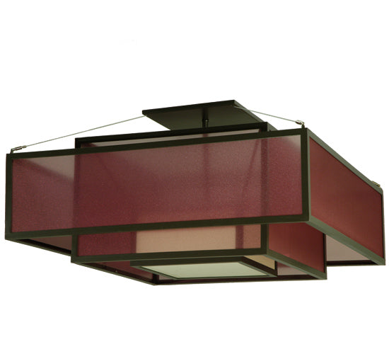 Meyda Lighting Quadrato 51" 4-Light Timeless Bronze Umador Semi-flush Mount Ceiling Light With Aubergine Organza Shade