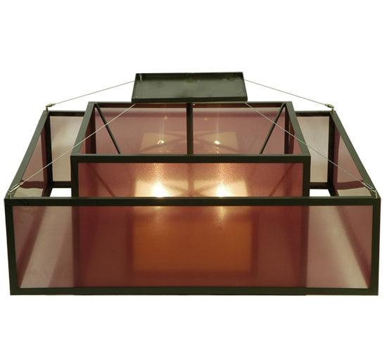 Meyda Lighting Quadrato 51" 4-Light Timeless Bronze Umador Semi-flush Mount Ceiling Light With Aubergine Organza Shade