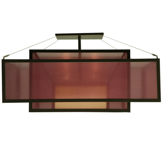 Meyda Lighting Quadrato 51" 4-Light Timeless Bronze Umador Semi-flush Mount Ceiling Light With Aubergine Organza Shade
