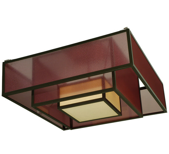 Meyda Lighting Quadrato 51" 4-Light Timeless Bronze Umador Semi-flush Mount Ceiling Light With Aubergine Organza Shade