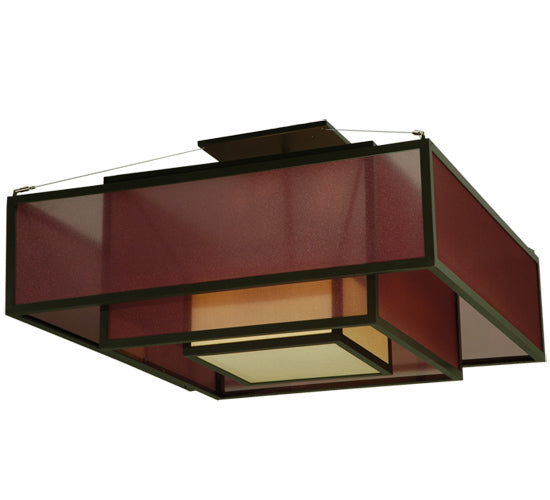 Meyda Lighting Quadrato 51" 4-Light Timeless Bronze Umador Semi-flush Mount Ceiling Light With Aubergine Organza Shade