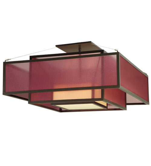 Meyda Lighting Quadrato 51" 4-Light Timeless Bronze Umador Semi-flush Mount Ceiling Light With Aubergine Organza Shade