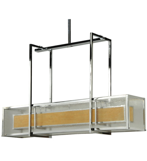 Meyda Lighting Quadrato 54" 6-Light Chrome Lange Island Pendant Light With Amber and Clear Seed Shade Glass
