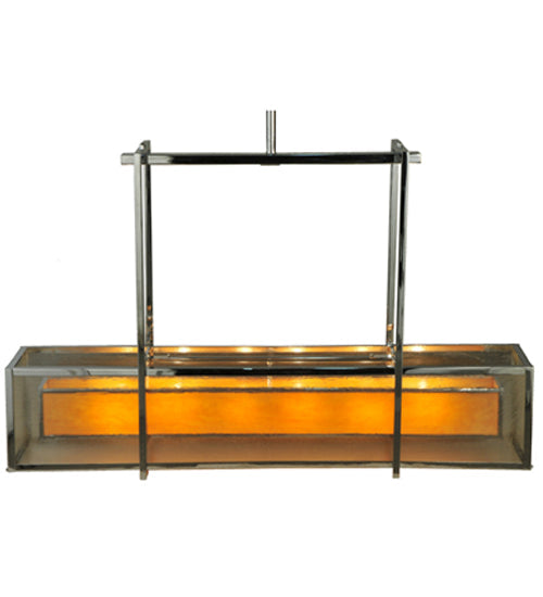 Meyda Lighting Quadrato 54" 6-Light Chrome Lange Island Pendant Light With Amber and Clear Seed Shade Glass