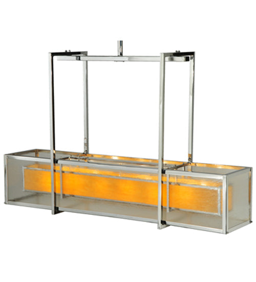 Meyda Lighting Quadrato 54" 6-Light Chrome Lange Island Pendant Light With Amber and Clear Seed Shade Glass