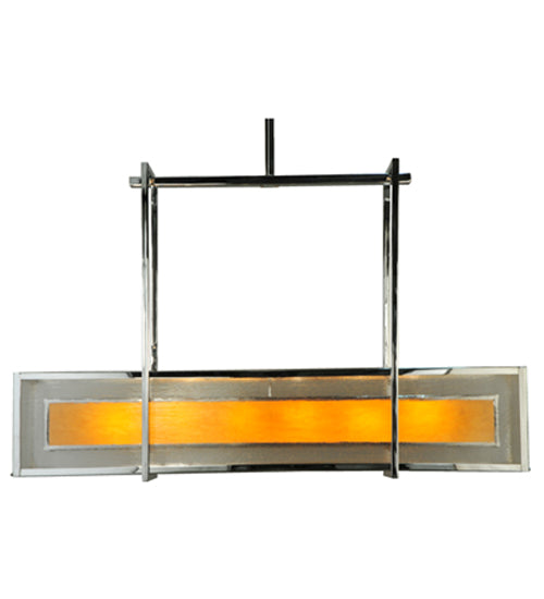 Meyda Lighting Quadrato 54" 6-Light Chrome Lange Island Pendant Light With Amber and Clear Seed Shade Glass