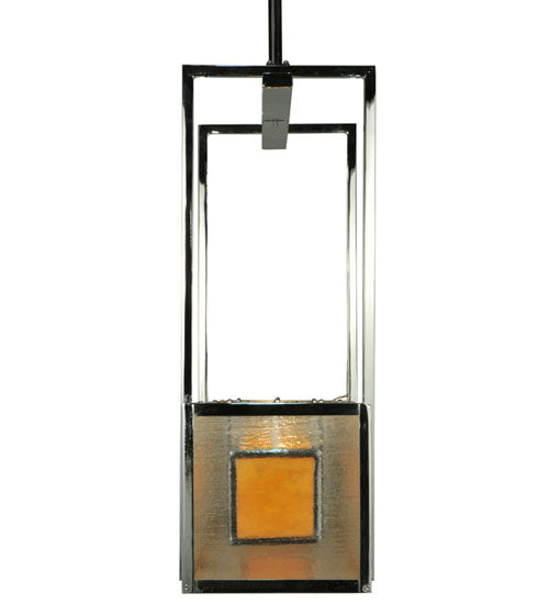 Meyda Lighting Quadrato 54" 6-Light Chrome Lange Island Pendant Light With Amber and Clear Seed Shade Glass