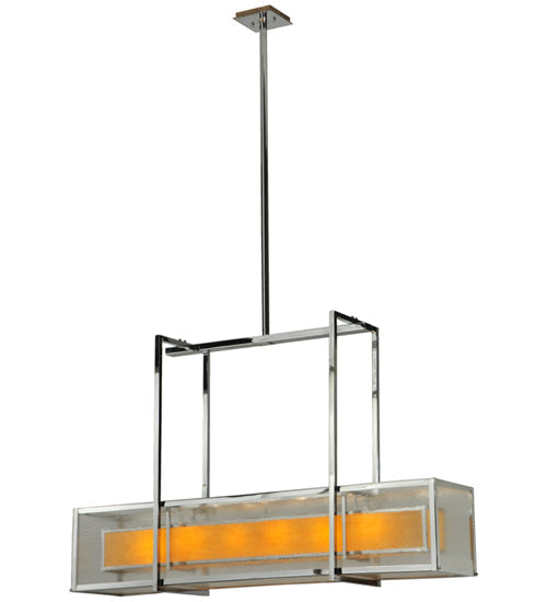 Meyda Lighting Quadrato 54" 6-Light Chrome Lange Island Pendant Light With Amber and Clear Seed Shade Glass