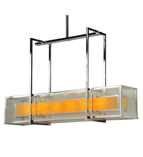Meyda Lighting Quadrato 54" 6-Light Chrome Lange Island Pendant Light With Amber and Clear Seed Shade Glass