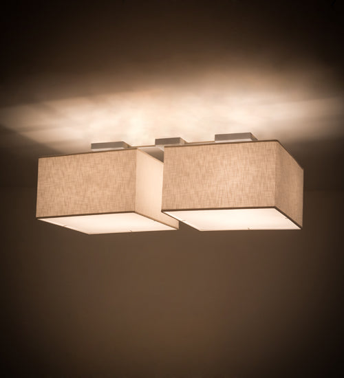 Meyda Lighting Quadrato 55" 8-Light Weatherable Silver Pendant Light With Beige Natural Textrene & White Statuario Idalight Shade Glass