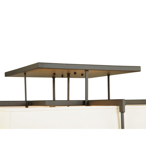 Meyda Lighting Quadrato 55"Sq 8-Light Oil Rubbed Bronze Massage Semi-flush Mount Ceiling Light With Homespun Beige Textrene Shade