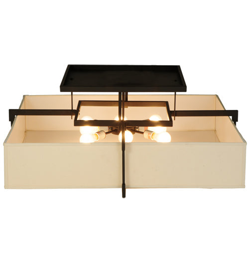Meyda Lighting Quadrato 55"Sq 8-Light Oil Rubbed Bronze Massage Semi-flush Mount Ceiling Light With Homespun Beige Textrene Shade