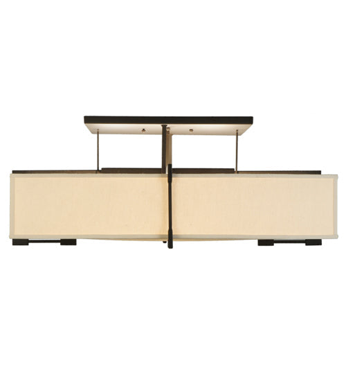 Meyda Lighting Quadrato 55"Sq 8-Light Oil Rubbed Bronze Massage Semi-flush Mount Ceiling Light With Homespun Beige Textrene Shade