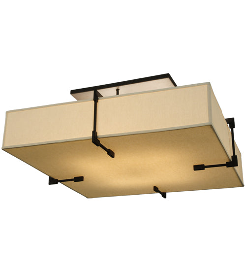 Meyda Lighting Quadrato 55"Sq 8-Light Oil Rubbed Bronze Massage Semi-flush Mount Ceiling Light With Homespun Beige Textrene Shade