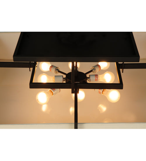Meyda Lighting Quadrato 55"Sq 8-Light Oil Rubbed Bronze Massage Semi-flush Mount Ceiling Light With Homespun Beige Textrene Shade