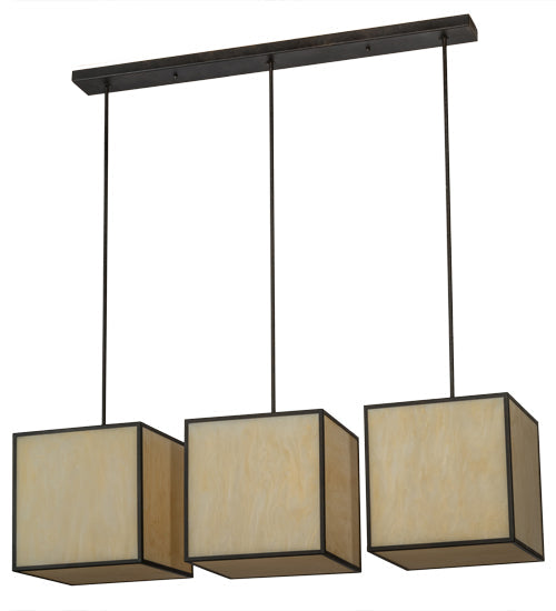 Meyda Lighting Quadrato 57" 3-Light Chestnut Kessler Island Pendant Light With Beige Sahara Taupe Idalight Shade Glass