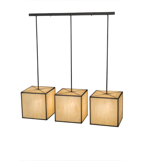 Meyda Lighting Quadrato 57" 3-Light Chestnut Kessler Island Pendant Light With Beige Sahara Taupe Idalight Shade Glass