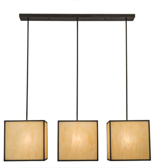 Meyda Lighting Quadrato 57" 3-Light Chestnut Kessler Island Pendant Light With Beige Sahara Taupe Idalight Shade Glass