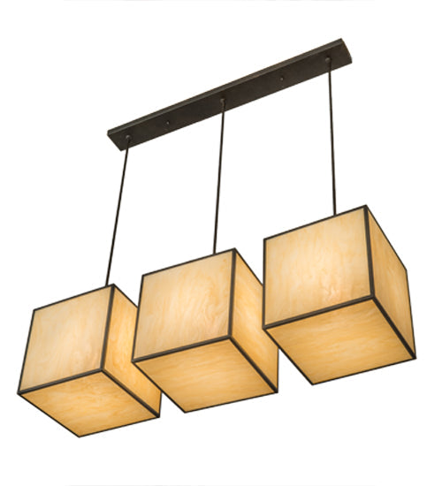 Meyda Lighting Quadrato 57" 3-Light Chestnut Kessler Island Pendant Light With Beige Sahara Taupe Idalight Shade Glass