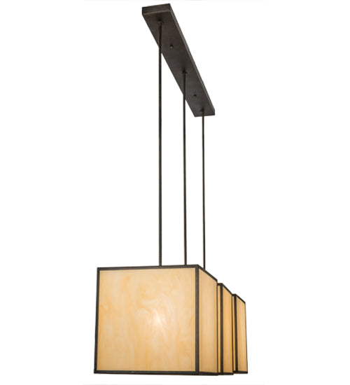 Meyda Lighting Quadrato 57" 3-Light Chestnut Kessler Island Pendant Light With Beige Sahara Taupe Idalight Shade Glass