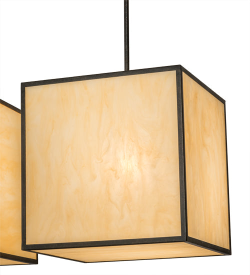 Meyda Lighting Quadrato 57" 3-Light Chestnut Kessler Island Pendant Light With Beige Sahara Taupe Idalight Shade Glass