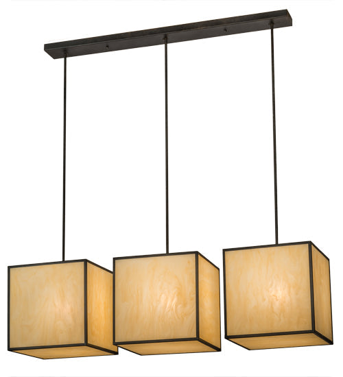 Meyda Lighting Quadrato 57" 3-Light Chestnut Kessler Island Pendant Light With Beige Sahara Taupe Idalight Shade Glass