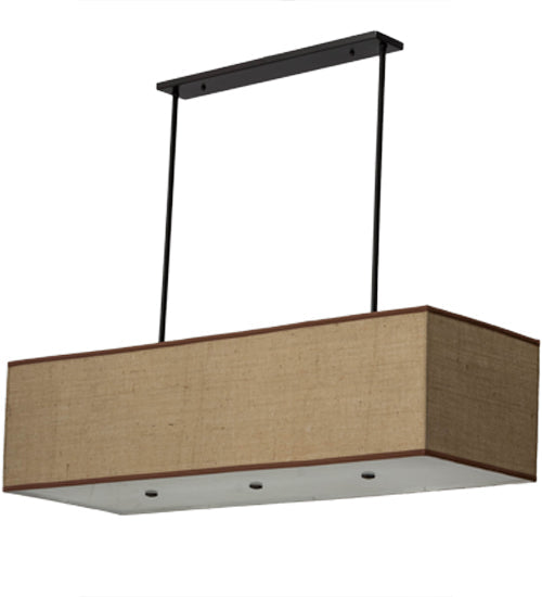 Meyda Lighting Quadrato 59" 5-Light Timeless Bronze Lounge Island Pendant Light With Beige Burlap Textrene & White Statuario Idalight Shade