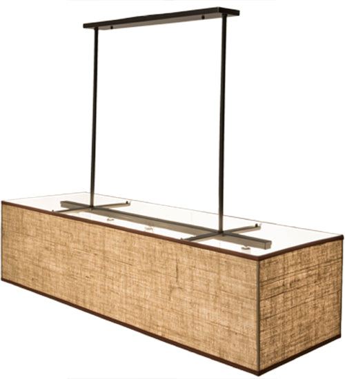 Meyda Lighting Quadrato 59" 5-Light Timeless Bronze Lounge Island Pendant Light With Beige Burlap Textrene & White Statuario Idalight Shade