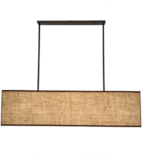 Meyda Lighting Quadrato 59" 5-Light Timeless Bronze Lounge Island Pendant Light With Beige Burlap Textrene & White Statuario Idalight Shade