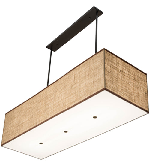 Meyda Lighting Quadrato 59" 5-Light Timeless Bronze Lounge Island Pendant Light With Beige Burlap Textrene & White Statuario Idalight Shade