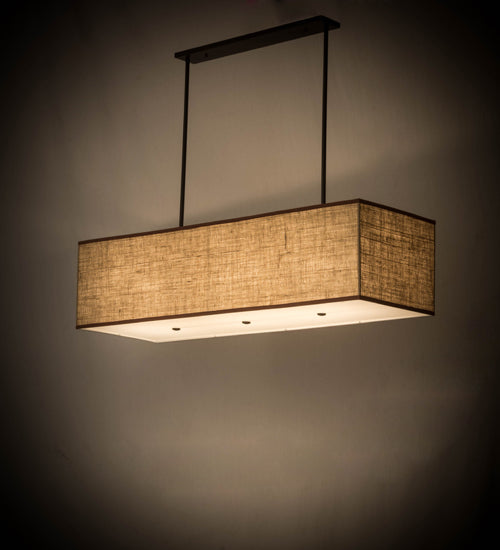 Meyda Lighting Quadrato 59" 5-Light Timeless Bronze Lounge Island Pendant Light With Beige Burlap Textrene & White Statuario Idalight Shade