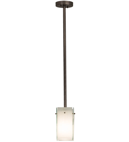 Meyda Lighting Quadrato 6" Brushed Nickel Mini Pendant Light With White Cylinder & Frosted Rainy Shade Glass