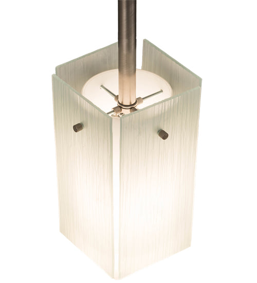 Meyda Lighting Quadrato 6" Brushed Nickel Mini Pendant Light With White Cylinder & Frosted Rainy Shade Glass