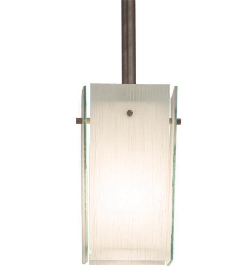Meyda Lighting Quadrato 6" Brushed Nickel Mini Pendant Light With White Cylinder & Frosted Rainy Shade Glass